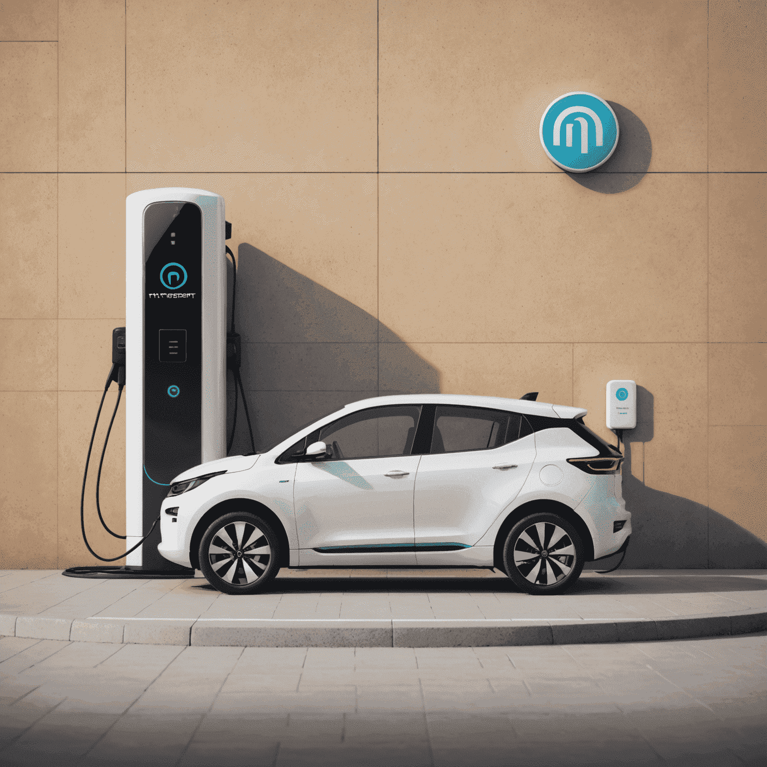 MyTransport Recharge Logo - A stylized electric car connected to a charging station