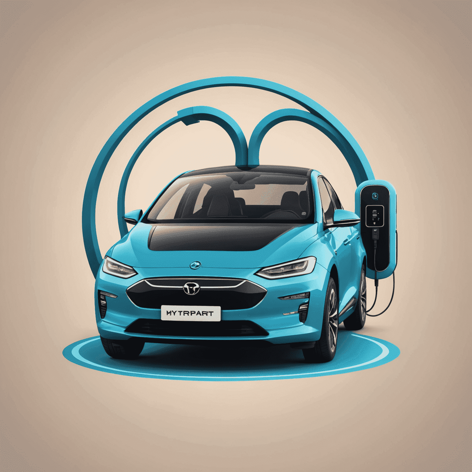 MyTransport Recharge Logo - A stylized electric car connected to a charging station