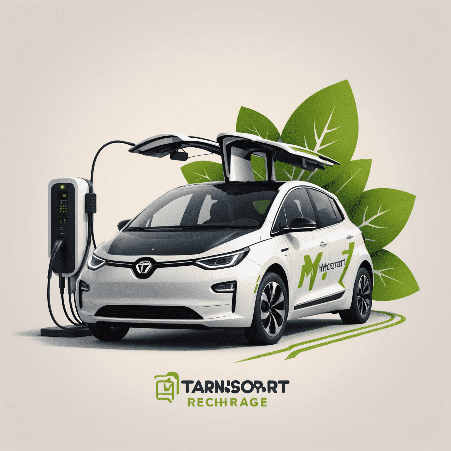 MyTransport Recharge Logo - A stylized electric car connected to a charging station