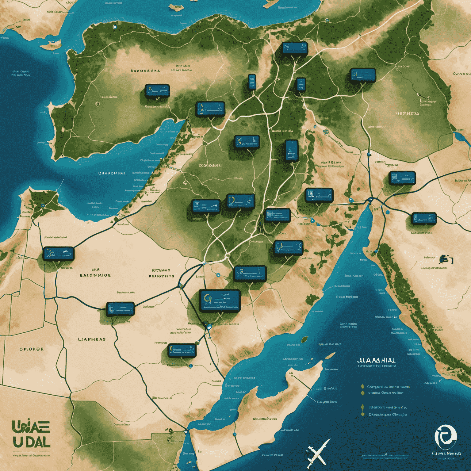 Map of UAE showing various EV charging station locations across different emirates