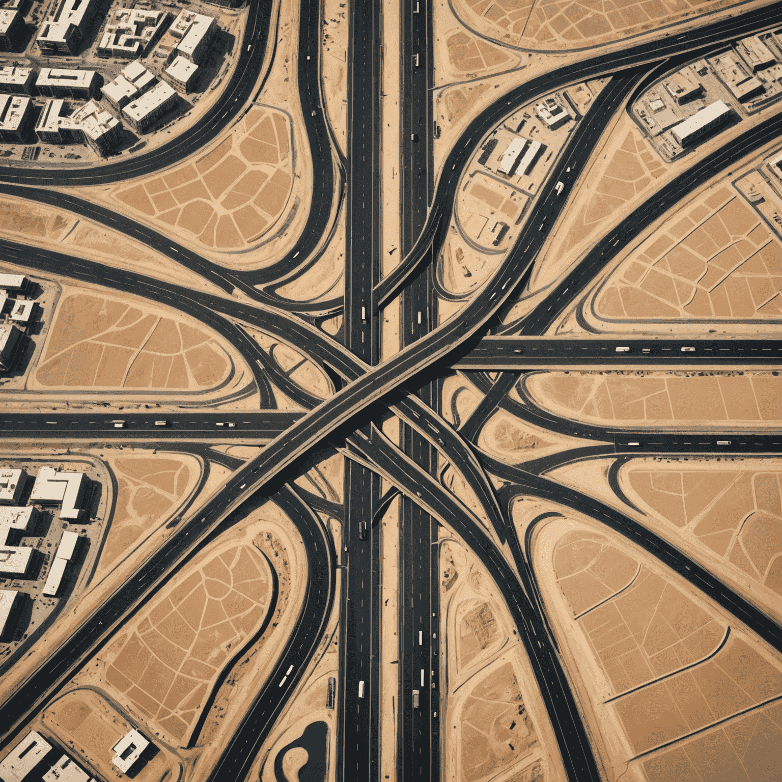 Aerial view of a complex road network in UAE with new expansions highlighted