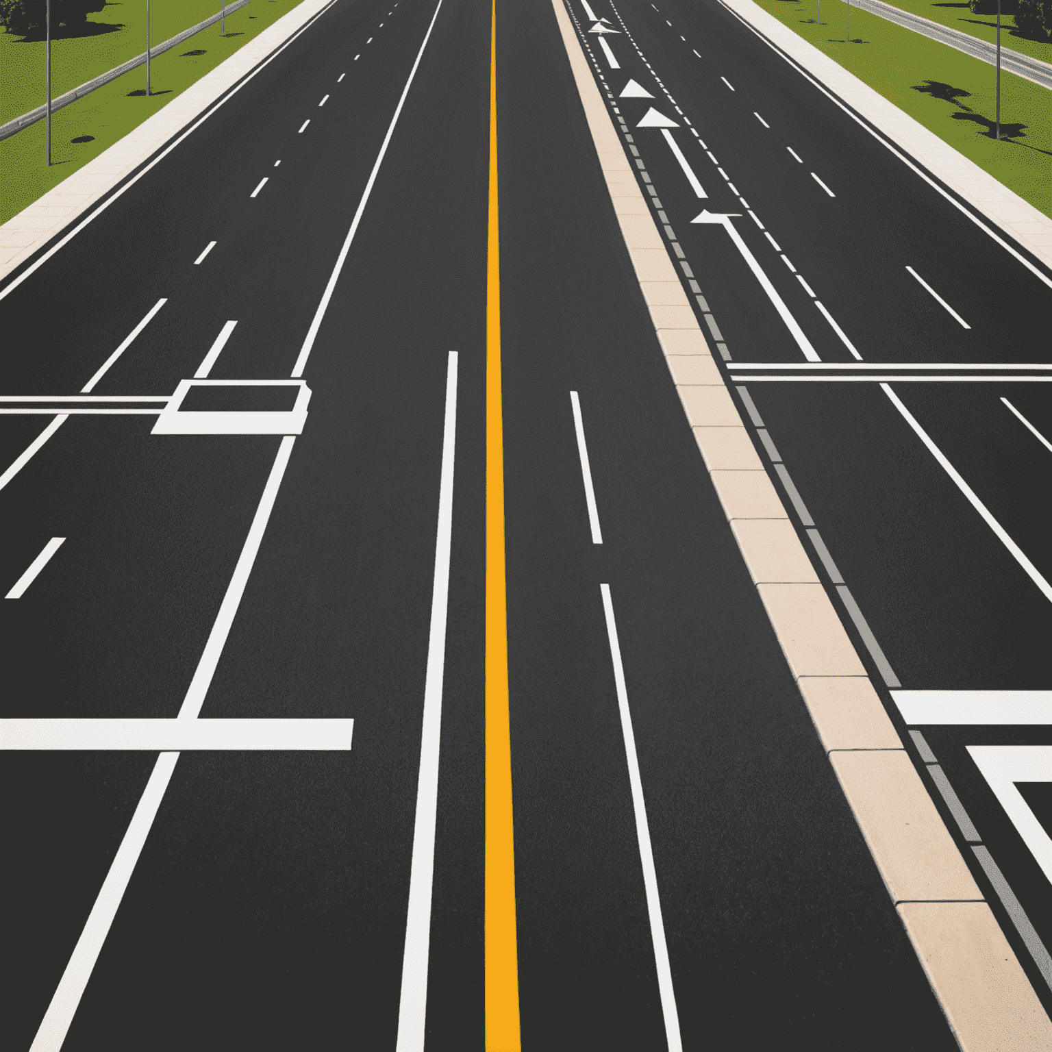 Illustration of various UAE road lane markings including solid lines, broken lines, and double lines