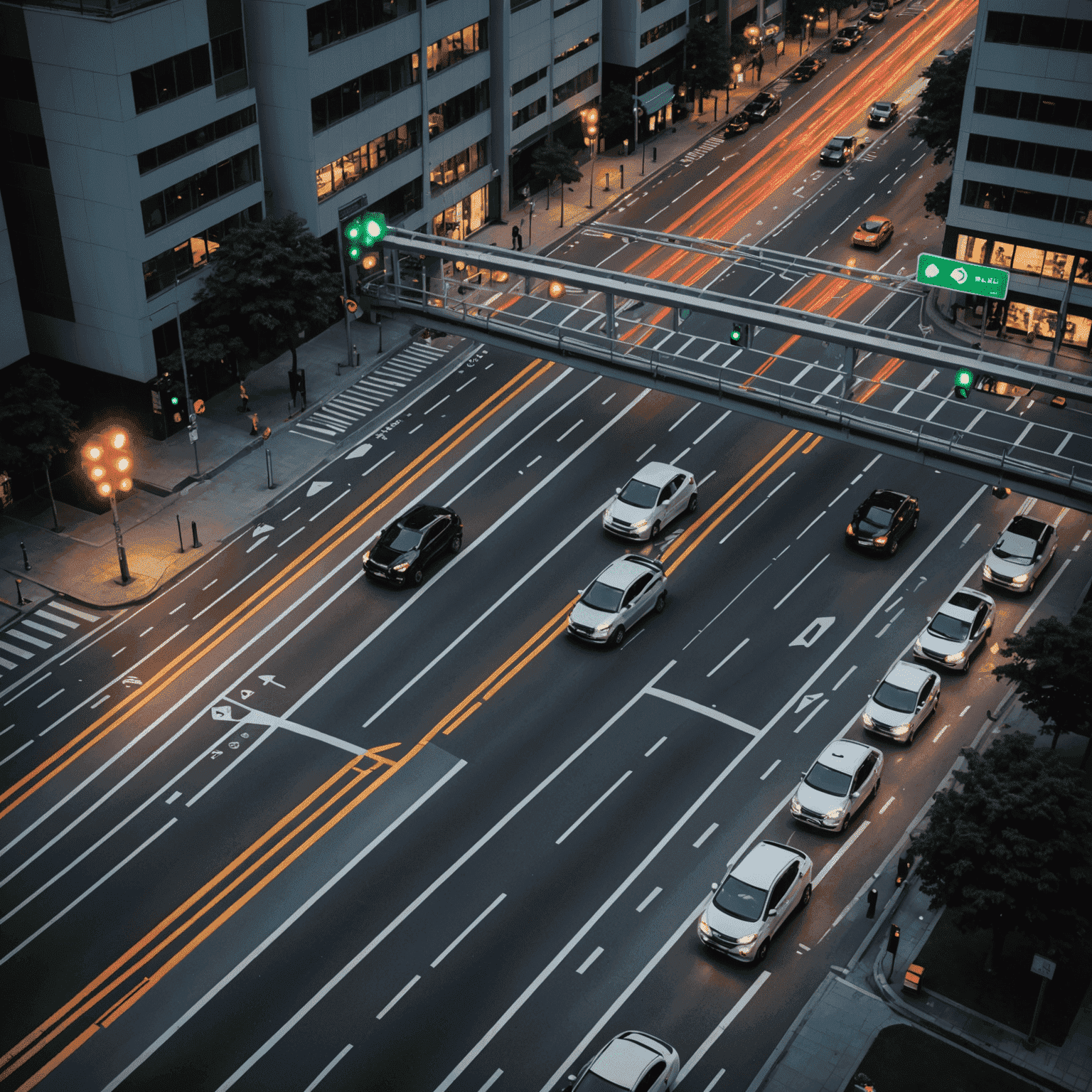 Illustration of smart traffic management system with AI-powered traffic lights and sensors