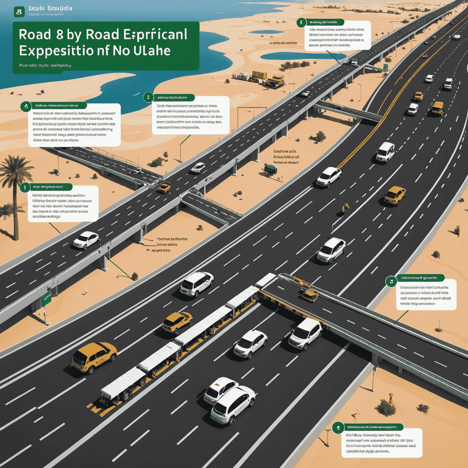 Infographic showing the step-by-step approval process for road expansion projects in UAE