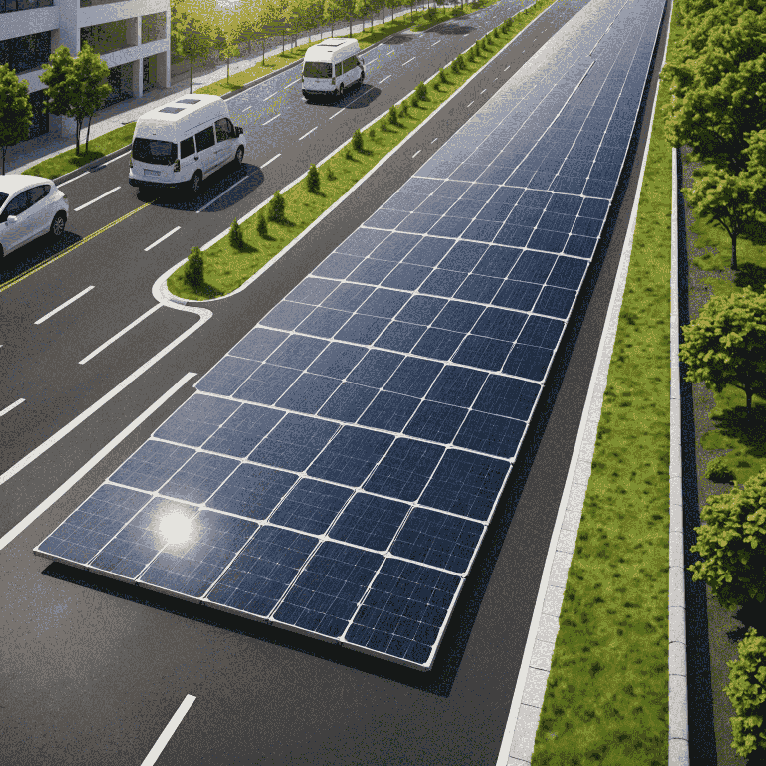 Concept image of solar panel integrated road surface generating clean energy