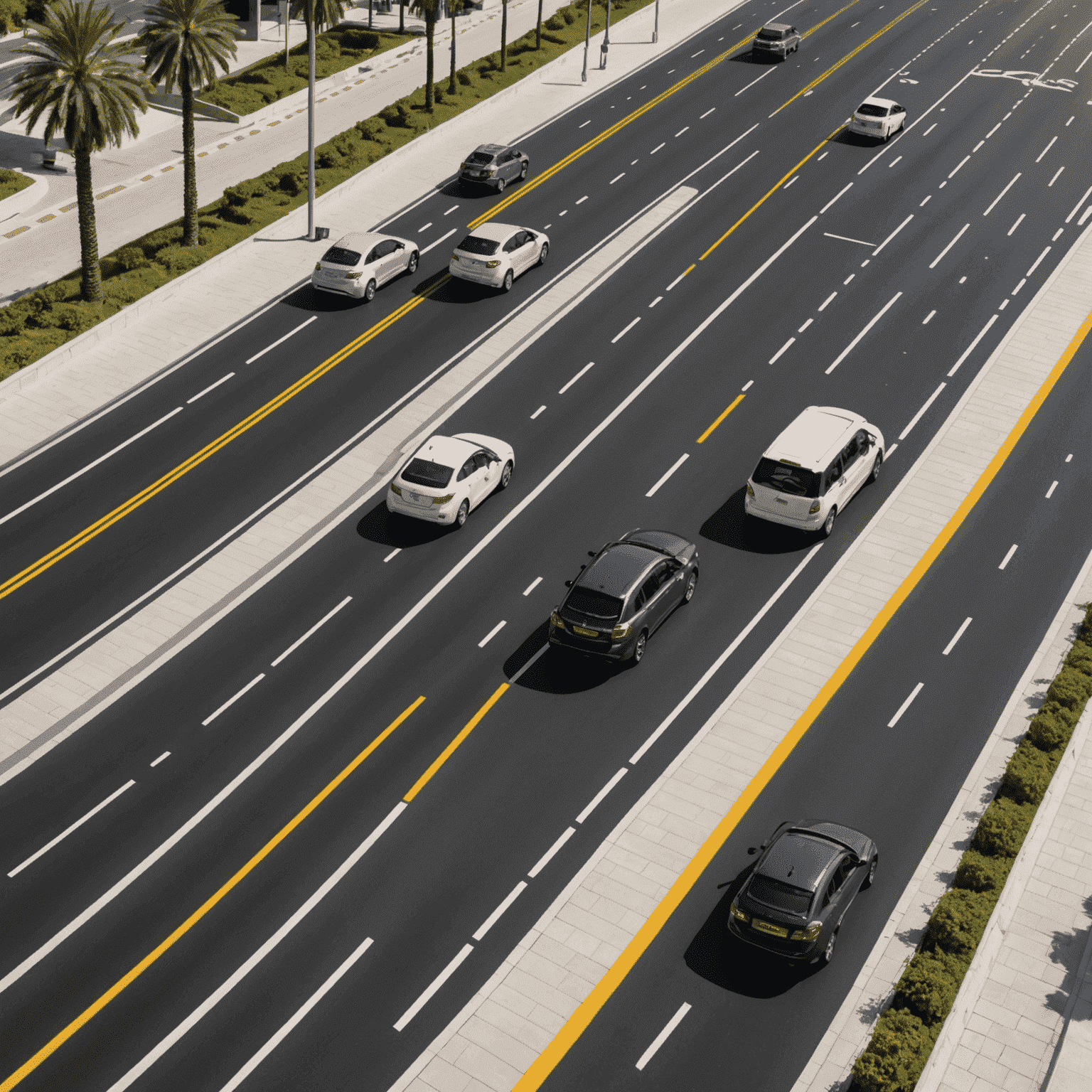 Various special lane markings in UAE including bus lanes, cycle lanes, and HOV lanes