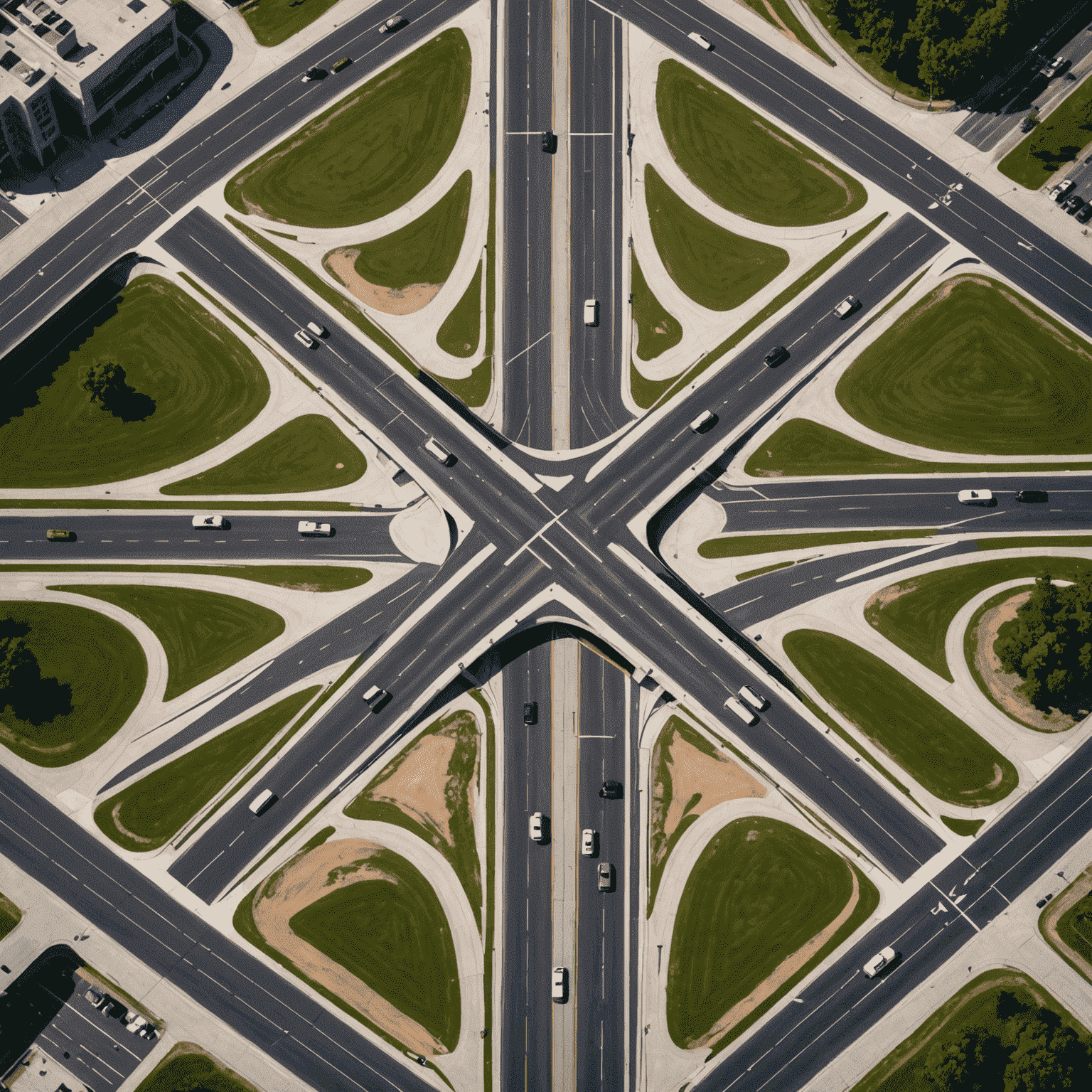 Illustration of a diverging diamond interchange with clear road markings and directional arrows