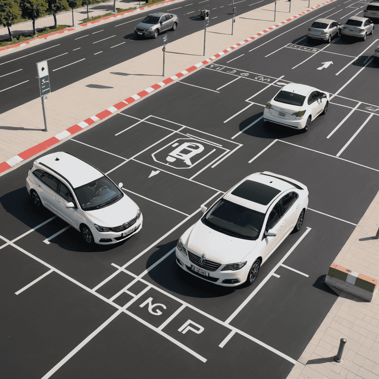 Various parking markings in UAE including disabled parking, no parking zones, and loading zones