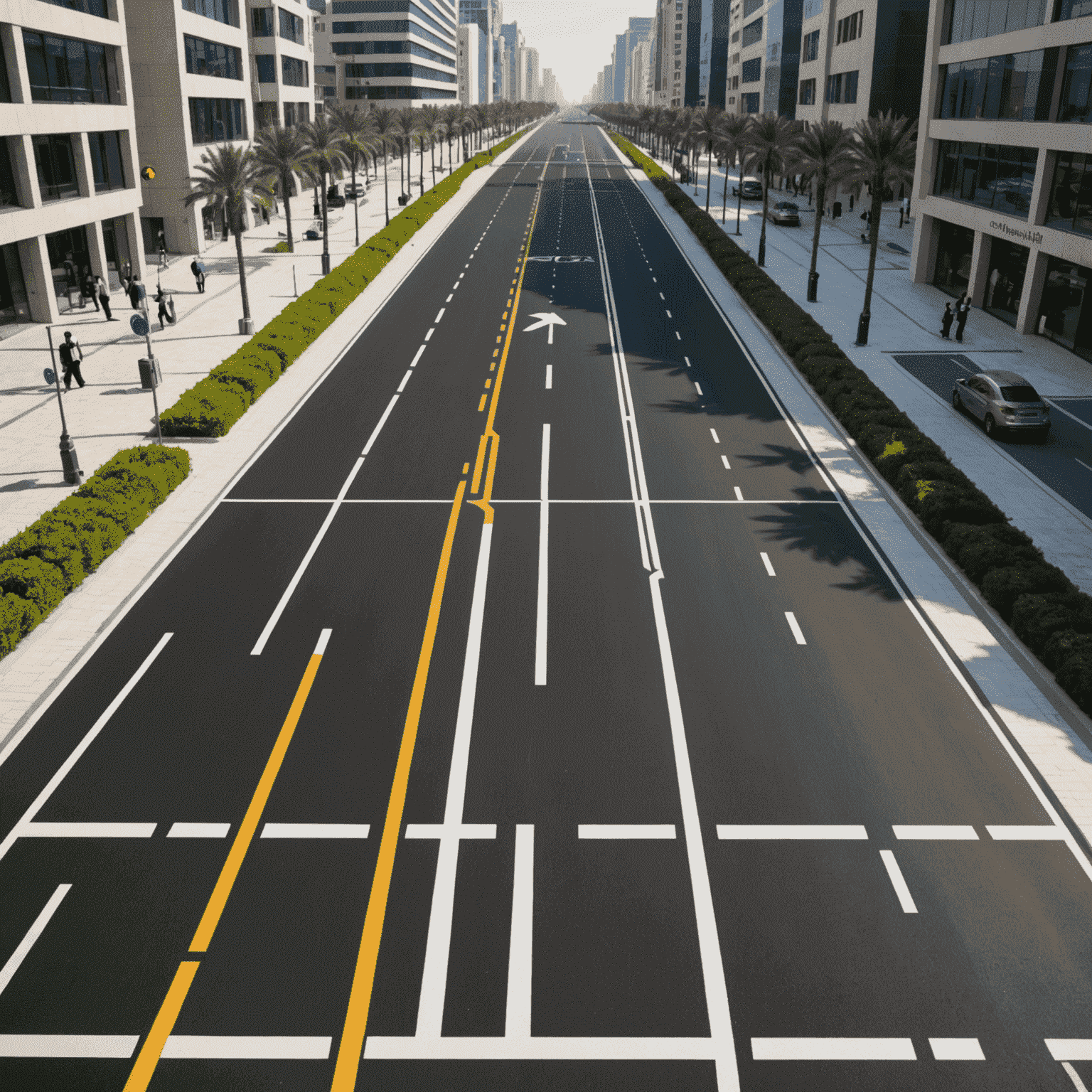 Futuristic road markings in UAE including smart pedestrian crossings and dynamic lane markings